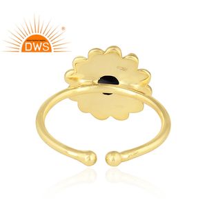 แหวนเงินแท้ 925 ชุบทอง ประดับพลอยแบล็คออนิกซ์ ดีไซน์ดอกไม้แบบชาติพันธุ์ ปรับขนาดได้ - Product Image 3