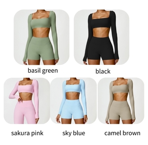 Top sportivo in tessuto spazzolato di qualità con imbottiture per il petto Fitness Yoga Tshirt a manica lunga abbigliamento da allenamento abbigliamento femminile Top da palestra - Product Image 2