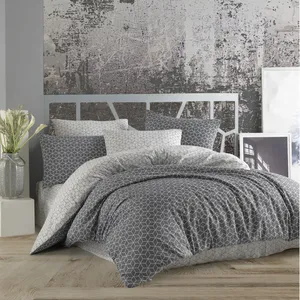 Juego de Ropa de Cama Doble de Algodón con Tejido Liso Cúbico Karden Flower, Gris, Incluye Funda Nórdica, Sábana Plana y 2 Fundas de Almohada, Juego de Ropa de Cama Suave para Dormitorio - Product Image 1