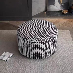 Taburete de sofá Taburete de reposapiés de sala de estar circular, cojín de asiento móvil de lana de cordero con rejilla de Mil Pájaros - Product Image 2