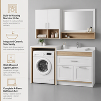 Ensemble de meubles de salle de bain avec niche pour machine à laver, style Shaker en chêne blanc, meuble sous-évier, miroir mural, mobilier moderne pour buanderie