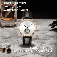 Montre mécanique de luxe pour homme avec tourbillon, étanche, en acier inoxydable, bracelet en cuir