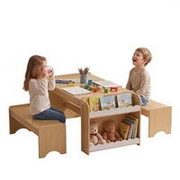 Ensemble table et banc modernes pour enfants, étagères, bureau d'activités en bois pour tout-petits, pour la maison, la salle de classe, garçons et filles (Nouveau) 37x22