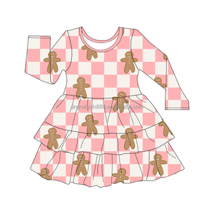 Boutique enfants filles robes de noël trois couches volants à manches longues bébé robe longueur genou plissé belles jupes pour les filles - Product Image 3