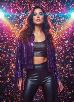 Blouson bomber réversible pour femme, violet, en crochet, à franges et sequins, brillant, style disco, vêtement d'extérieur d'automne, vente en gros, personnalisable