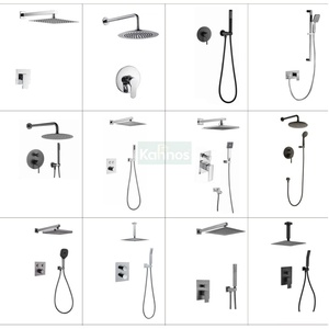 Système de douche thermostatique en laiton chromé poli avec pommeau de pluie douce, mitigeur apparent à double poignée, économie d'eau pour hôtel et villa - Product Image 2