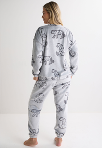 Conjuntos de <span class=keywords><strong>Pijamas</strong></span> de lana clásicos de fábrica para <span class=keywords><strong>mujer</strong></span>, cuello adulto, estampado de leopardo, lujo, Otoño, transpirable, cálido, ropa de dormir, traje de ocio, conjunto de regalo - Product Image 4