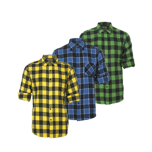 Camisa de Franela a Cuadros Amarillo Brillante y Negro para Hombre, Cómoda, Teñida con Hilo de Fantasía, al por Mayor - Product Image 1