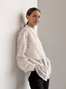 Enyami Chic Brand Feminino Leisure Lace Hollow Out Design Boxy camicie a maniche lunghe bianche camicette da donna Top allentato da donna - Product Image 4