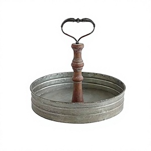 Galvanized And Wood Cake Server Round Shape Customized Size Cake Dessert Server From Manufacturer In India - Product Image 1
