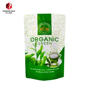 Sachet de thé vert ziplock en feuille de mylar refermable blanc mat emballage de thé en vrac imprimé personnalisé