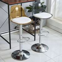 Tabouret de bar pivotant moderne gris fumé en acrylique et acier inoxydable avec coussin blanc, design Ghost Chair pour bar à domicile, extérieur, hôtels, salle à manger