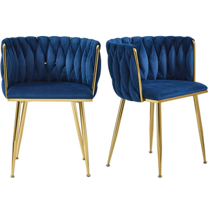 Châu Âu Thiết Kế Hiện Đại Sang Trọng Ăn Uống Ghế Tufted Mây Dệt Màu Xanh Sillas Nhung Bọc Phòng Ăn Ghế Với Vàng Chân - Product Image 1