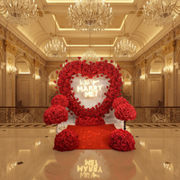 Arche de mariage en forme de cœur en soie rose faite à la main, cadre de fond de scène de mariage avec fleurs artificielles