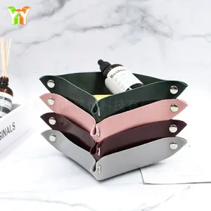 Stocked Faux Leather Catch All Tray Portable Jewelry Key Storage Tray Custom Leather Valet Tray for Home Office