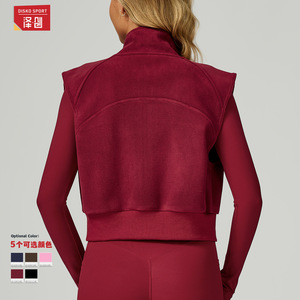 เสื้อกั๊กฟลีซคอสูงแขนกุดสำหรับผู้หญิง รุ่น EWT2037 มีซิป เหมาะสำหรับกีฬากลางแจ้งและปั่นจักรยาน สีชมพูอ่อนล้วน - Product Image 2