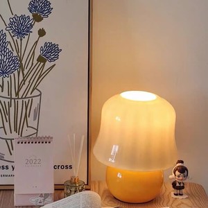 Lámpara de Mesa con Forma de Hongo, Color Crema Amarillo, Casquillo E27, Fuente de Alimentación, Luz Ambiental, Lámpara de Noche para Dormitorio - Product Image 3