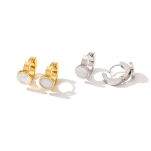 Boucles d'oreilles créoles avec design coquillage rond en acier inoxydable doré et argenté, lot de 12 pièces - Product Image 2