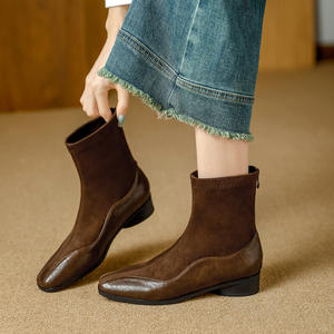 Chunky-Heeled Lace-Up Ankle <b>Boots</b> <b>Knee</b>-<b>High</b> Fashionable Slim <b>Boots</b> with Genuine Leather Upper & <b>Fur</b> Midsole for Autumn/Winter - Product Image 6