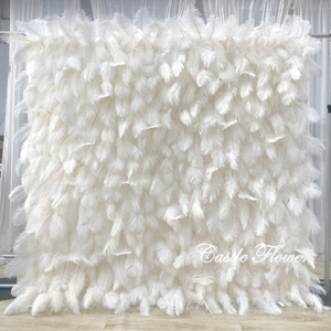 L-R167 Rideau enroulable mural floral 3D personnalisé <span class=keywords><strong>de</strong></span> haute qualité avec plumes et fleurs en soie pour décorations <span class=keywords><strong>de</strong></span> mariages et événements festifs - Product Image 4
