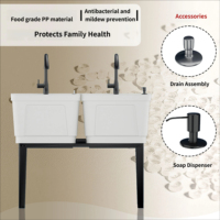 Évier de cuisine double vasque authentique, évier de cuisine en plastique avec trou pour robinet pour la maison, le camping en plein air, le garage, la buanderie