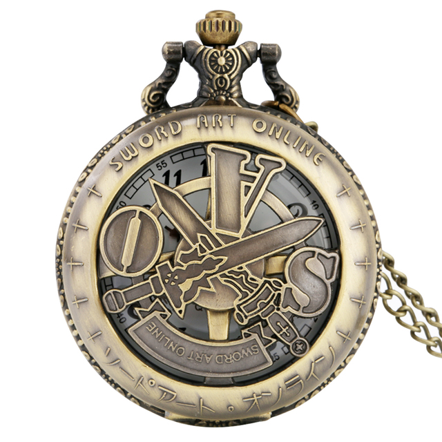 Vintage Two Swords Design Quartz Pocket Watch for Cpsplay Gifts - Japan Anime Accessories Necklace Chain Pendant Locket Watch