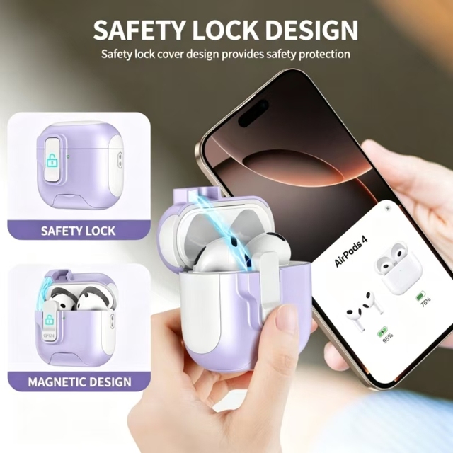 Earbuds Case With Hidden Phone Stand Magnetic Lock for Airpods Pro 4 3 2 1 Anti Lost Lanyard Strap Protective Cover Shell
