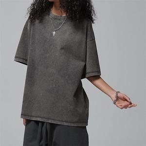 Cổ Retro T-Shirt 100% Cotton Siêu Lớn Nặng 300 GSM Phổ Quát Cho Nam Giới Và Phụ Nữ Codon Màu Đen Bán Buôn - Product Image 1