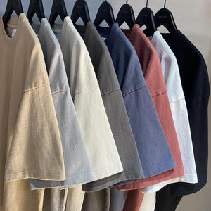 T-shirt streetwear en coton tricoté à 100 %, noir vintage délavé à l'acide, imprimé numériquement, coupe classique, hauts quotidiens pour hommes - Product Image 3