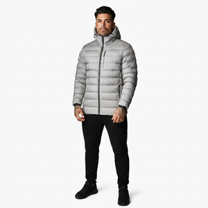 2025 Men's Stand Collar Hooded Puffer Jacket Light Alternative Packable Water Resistant <b>Bubble</b> <b>Coat</b> Removable Hood Front Logo - Product Image 1