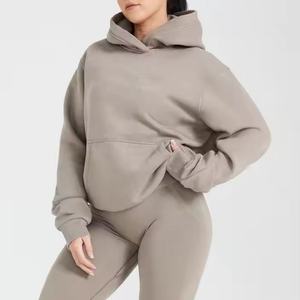 เสื้อฮู้ดโอเวอร์ไซส์ผ้าฟลีซสีพื้นลำลองสำหรับผู้หญิง ฤดูใบไม้ร่วง/ฤดูหนาว แขนยาว มีฮู้ด พิมพ์ลายตัวอักษร - Product Image 5