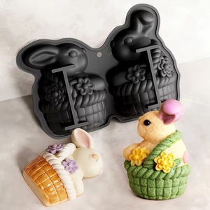 Easter 2 Cavity Bunny <b>Silicone</b> Cake Mold Platinum Food Grade LFGB BPA Free Non Stick Easy Demould Mousse Dessert <b>Baking</b> Tool - Product Image 2