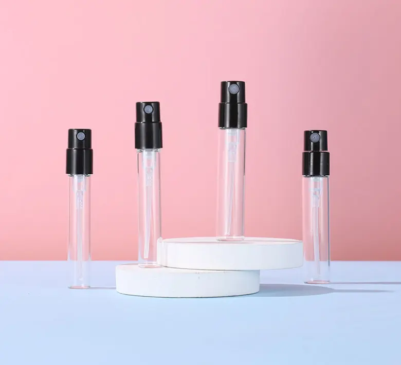 Botella de perfume de muestra de vidrio, 1,5 ml, 2ml, 2,5 ml, atomizador pequeño