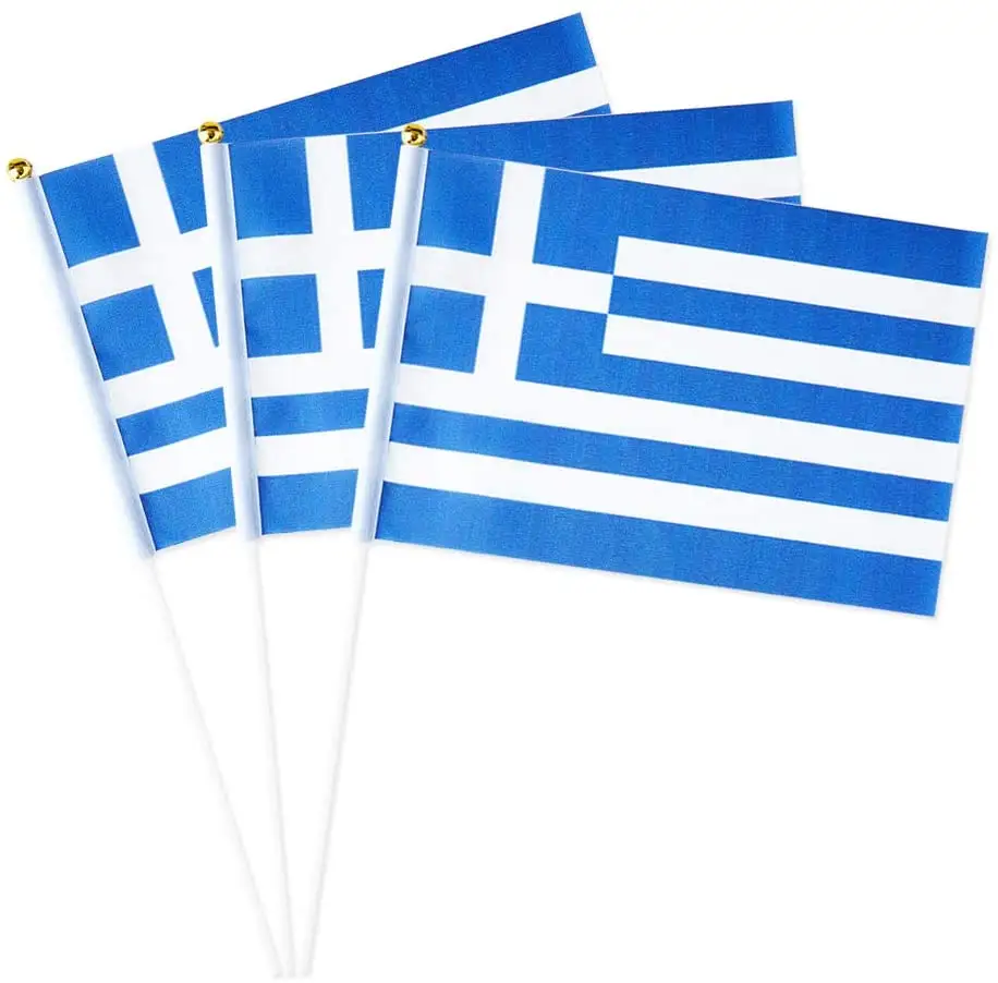 Bandeiras portáteis de design nacional, material durável de corte de calor de alta qualidade 14*21cm, bandeira de mão da grécia