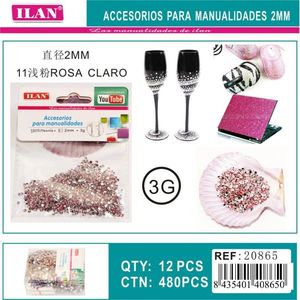 Pedrería Ilan de 2 mm, rosa claro, para manualidades, 3 g, 12 unidades - Product Image 1