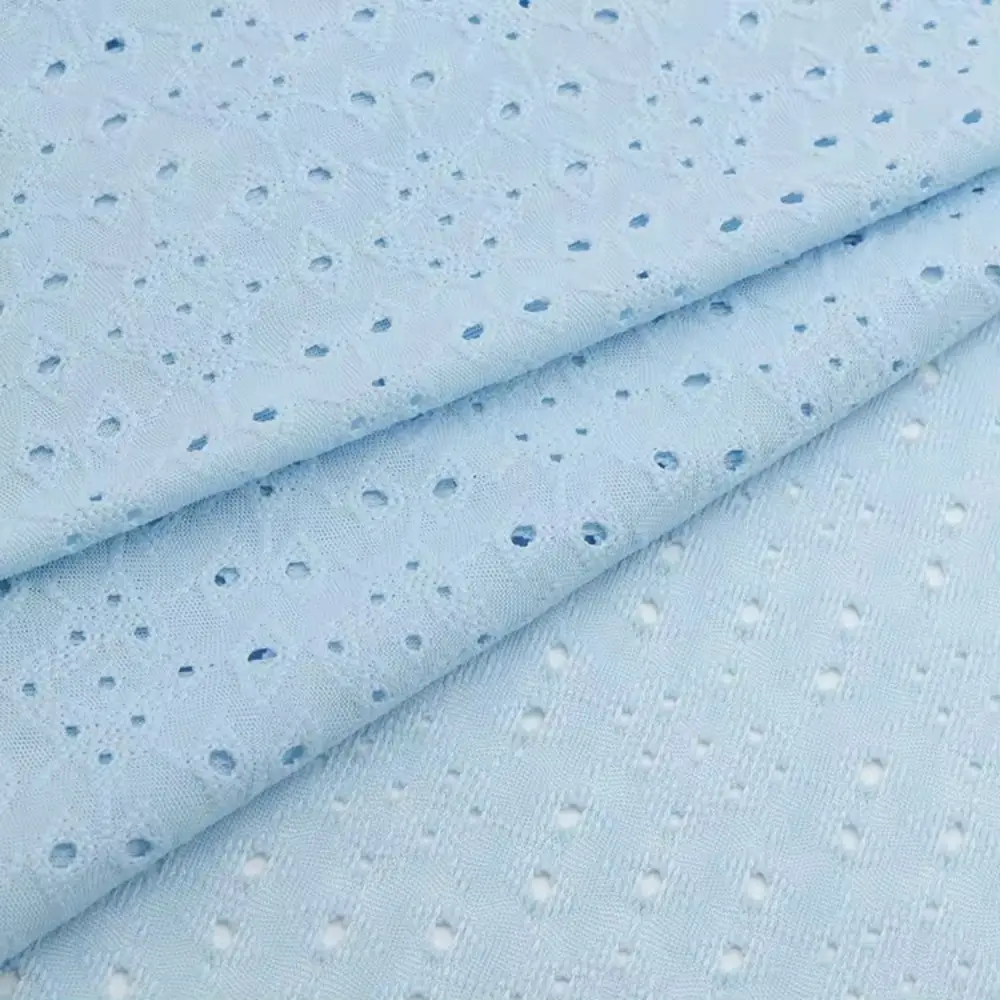 Grosir disesuaikan mode Polyester Spandex 150gsm rajutan dicelup air larut lubang Cey Jacquard kain untuk pakaian gaun