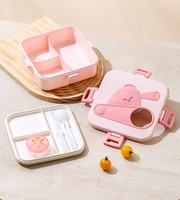 Boîte à bento en plastique de style dessin animé pour enfants 900ml Conteneur alimentaire à double niveau Carton emballé en plastique unique sans BPA micro-ondable