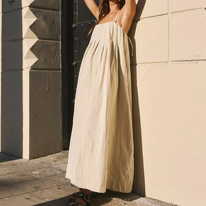 Abito lungo estivo da <span class=keywords><strong>donna</strong></span> Enyami in cotone casual, comodo, ampio, semplice, con spalline e pieghe, ideale per vacanze e uso quotidiano, con bottoni. - Product Image 2