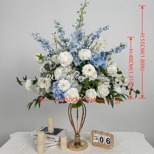 Centro de mesa realista de rosas artificiales de seda, ecológico, hecho a mano, en azul y blanco, para el hogar, bodas, escuela. - Product Image 2