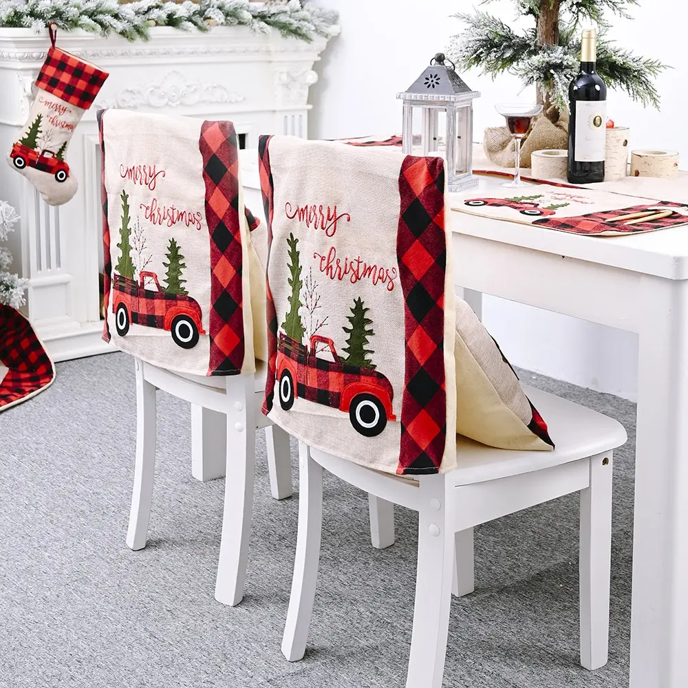 Christmas decoration supplies plaid car Christmas tree chair set stool cover creative home decoration chair cover