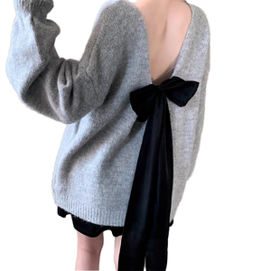 Maglione Oversize Casual da Donna con Maniche Lunghe e Dettaglio Fiocco, Maglia Tinta Unita Taglie Forti per Donna - Product Image 1