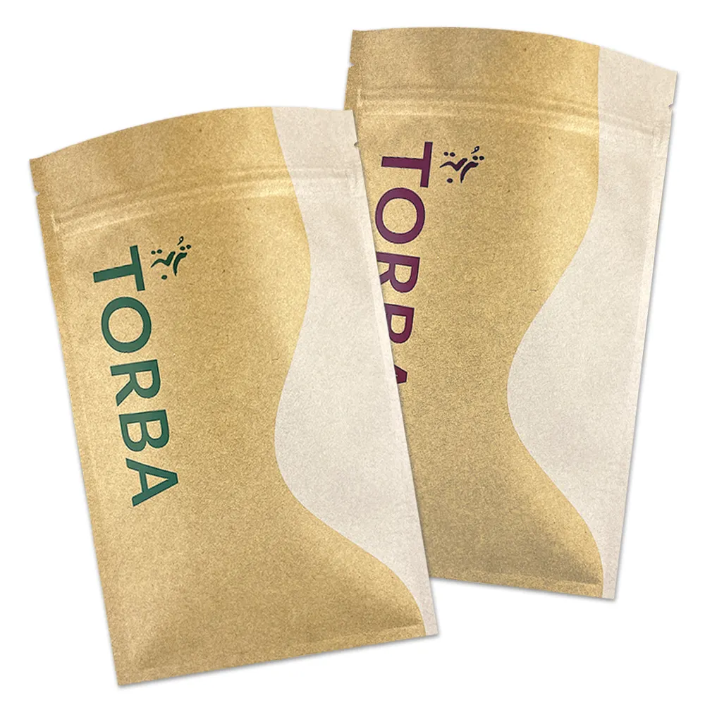 Eco Friendly Kraft Paper 3 Side Seal Pouch Com Ziplock Custom Print Food Grade Malotes para embalagem Tea Leaf Coffee Beans