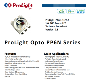 ProLights PP6N-1LFE-P de haute qualité, puce LED RGB 1W 5x5mm dimmable pour lampes de lecture - Product Image 2