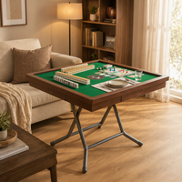Tapis de Mahjong américain rose vif avec bordure palmier, pliable, pieds en acier inoxydable, antidérapant, réduction du bruit, pour 4 joueurs
