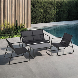 4 Pcs <strong>Outdoor</strong> Conversation Set with Durable Metal Frame Mesh Textile Includes One <strong>Love</strong> <strong>Seat</strong> Two Chairs and One Table Mail Order - Product Image 3