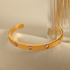 <b>Cuff</b> <b>Bracelet</b> Gold With Diamond Accents Bezel Setting Unisex Jewelry Gift - Product Image 3