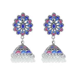 Hoa Tai Jhumka Tua Dài Hình Chuông Cổ Điển Cho Nữ Trang Sức Tiệc Cưới Ấn Độ Trang Sức Bạc Lớn