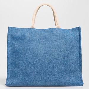 Women's <b>Large</b> Open Top Magnetic Closure Cotton <b>Canvas</b> Tote <b>Bag</b> with Embroidery Custom Logo Blue Winter Travel Beach DIY Options - Product Image 1