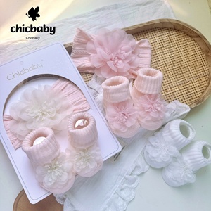 Set di Calzini e Fascia per Neonati all'Ingrosso, Colore Unito in Cotone <span class=keywords><strong>Antiscivolo</strong></span>, Casual, Lavorato a Maglia, Traspirante con Fiori 3D - Product Image 2