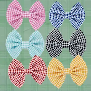 Seersucker Ribbon Cheer Bows 5 "x 4.5" 100% baumwolle seersucker haar bogen Sewn Hair Bands Baby Accessories Hair Bows